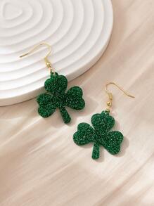 1 对简约圣帕特里克节绿色三叶草耳环，时尚耳环配饰女士礼物 - 綠色 - 查看 5