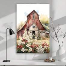 Framed Painting, 6pcs Red Barn Christmas Pictures Country Barn Prints Christmas Barn Poster Watercolor Farmhouse Wall Art Christmas Watercolor Prints Barn Landscape Paintings Red Barn Artwork Room Perfect For Room Decor High Quality Decorative Posters, Toilet Room Living Room Wall Decoration Paintings, Perfect Gifts, Canvas Paintings Suitable For Spring
