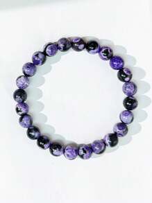 1 件/波西米亚复古火玛瑙紫色手链串珠弹性手链男女日常佩戴抗焦虑珠宝礼物 - 紫色 - 查看 5