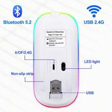 Draadloze muis LED Slim Dual Mode (Bluetooth 5.2 en 2.4G draadloos) Oplaadbare LED draadloze muis met 3 instelbare DPI Compatibel met iPad OS 13, laptops