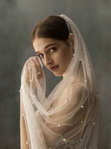 1 Pc Pearl Cathedral Length 3M(118inch) Wedding Bridal Veil With Metal Comb For Bride Party Prom White Ivory