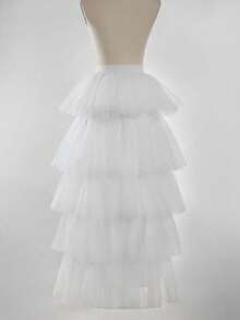Women's High Low Tutu Skirts Sweet Elastic Waist Tulle Layered Ruffles Princess Petticoat Mesh Long Tiered Skirt For Prom Party Halloween - Multicolor - View 7