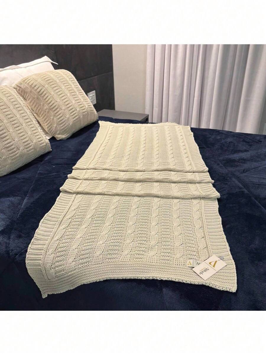 Knitted Bedspread Blanket Kit + Cushion Covers For Queen Size Bed And Sofa FIRENZE Decoration - 沙 - 查看 1