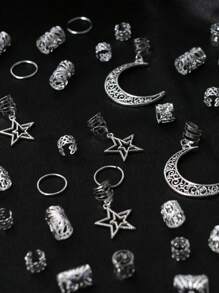 45 piezas Surtido de cuentas para rastas de mujer con diseño de luna y estrella, accesorios de moda únicos para el cabello, artículos escolares