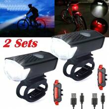NetHong 2PCS Bike LED Rechargeable Front And Back Light Set Bicycle USB Waterproof Headlight - Black - View 1