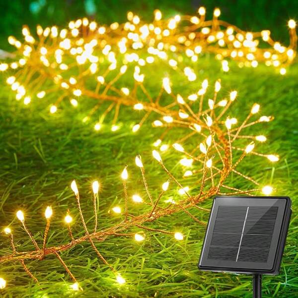 Luci a stringa a forma di petardi in filo di rame per la Festa di Primavera, confezione regalo a forma di torta con luci colorate, luci a stringa decorative romantiche per Natale e vacanze, alimentate a energia solare
