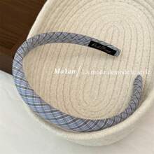 1pc Blue Plaid/Twill Fabric Headband For Women
