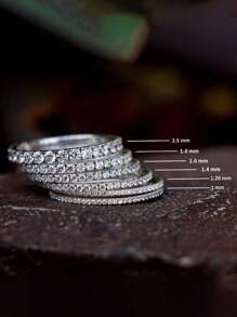 ESBERRY 1 PC 1.4-1.8 MM Round Cut Wedding Band Half Eternity Band Full Circle Diamond Stackable Band Single Prong Wedding Band - Silver - View 10