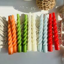 1 caja con 2 piezas de velas en espiral tipo taper, de 6.7 pulgadas/17 cm, diámetro de base de 2 cm, con un tiempo de quemado de 4 horas, sin goteo, diseño en forma de taper, sin fragancia, para decoración de fiestas, bodas y cenas - Multicolor - Ver 1