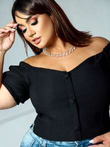 PLUS SIZE BEGALINE CROPPED BLOUSE PLUS SIZE 46 To 52 - Black Black - View 1