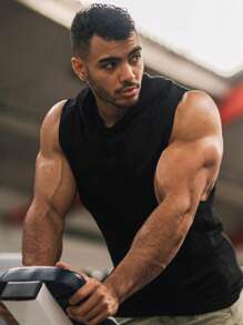 Men's Sports Solid Color Hooded Top, Suitable For Gym, Outdoor Leisure Running, Swimming, Cycling Top - Black - View 4