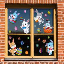1PC Happy Easter Window Stickers Colorful Bunny Eggs Glass Sticker Spring Party Wall Stickers Easter Decorations For Home Festival Room - Multicolor - View 4