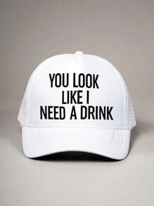 1pc Women's Printed "YOU LOOK LIKE I NEED A DRINK" Mesh Baseball Cap With Adjustable Strap, Outdoor Sun Protection Casual Hat For Spring/Autumn Travel, Beach Vacation, Tennis Cap - Baseball Cap - View 6