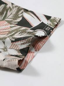 男士花卉印花纽扣短袖衬衫 - 彩色 - 查看 6