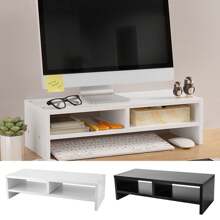 Youyijia Wood Monitor Stand Riser, Monitor Stand 2 Tiers Computer Monitor Riser, Computer Stand, Laptop Stand With Storage Shelf For Home And Office, Black(W500x D200 X H132mm) - Black - View 2