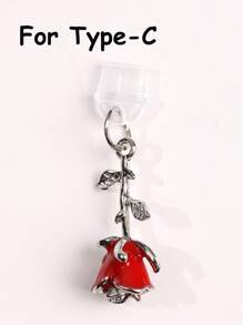1 pezzo Tappo antipolvere con fiore di rosa 3D multicolore, accessorio pendente in metallo lega di stile retrò romantico di alta moda Y2K, ornamento trasparente in silicone per telefono, auricolare, tablet, Kindle, regalo ideale per San Valentino, per coppie e migliori amici, impermeabile e anti-polvere per porta di ricarica, compatibile con Lightning/Type-C, protegge saldamente la porta di ricarica