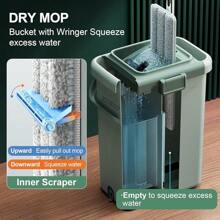 JOYMOOP - Juego de fregona y cubeta con escurridor, con Manos Libres, 3 Almohadillas para Orejas de Microfibra Lavables, Uso en húmedo y, Sistema de Limpieza de Suelos - verde - Ver 4