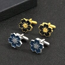 1 Pair Minimalist Cherry Blossom Cufflinks, Cute Floral Cuff Links Accessory