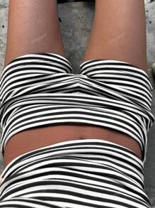 Casual Vacation Two Pieces Sets Contrast Color Striped Shorts Suits For Women Streetwear Halter Tank Tops Mini Shorts Spring Break Outfits