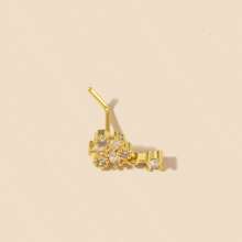 1pc L-Shaped Golden Rhinestone Flower Nose Ring Stud With Pendant