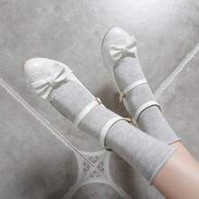2025 Spring/Autumn New Sweet Bow High Heels Thick Heel Women's Shoes Lace Fairy Style Single Shoes Pink Waterproof Platform Single Shoes Jane Women's Shoes Lolita Single Shoes - 白色 - 查看 9