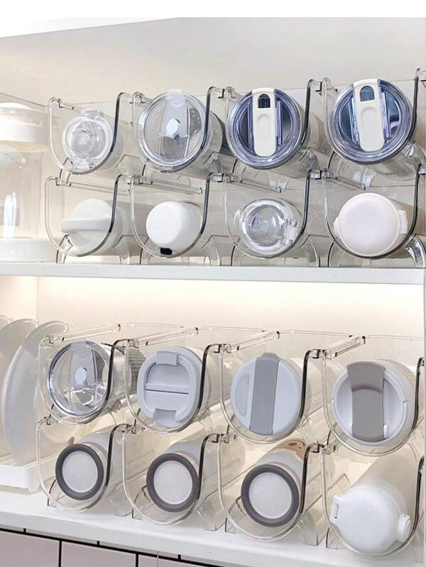 1pc Stackable Water Cup Storage Rack, Transparent Multi-Layer Storage Rack, Kitchen Pantry Storage Rack, Water Bottle Display Rack, Suitable For Cabinets, Refrigerators, Water Bottles, Tumblers And Wine Racks