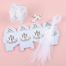 50 stuks lasergesneden kruisvormige snoepdozen, doopgunstdozen met lasergesneden kruis, linten en kruislabels, geweldig voor christelijke, doop, bruiloft kleine geschenkzakken decoratie