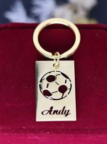 1pc Customized Name & Letter Football Keychain, Stainless Steel Car Key Chain Accessory, Suitable For Football Fans, Gift For Boyfriend