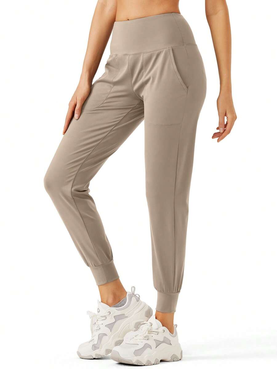 Women's High Waisted Yoga Joggers With Pockets Loose Leggings For Workout, Athletic & Lounge - Khaki - View 1