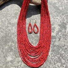 3pcs/Set Bohemian Style Beach Holiday Multilayer Beaded Necklace & Earrings Set, Fashion Jewelry For Women