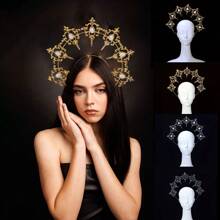 1 pieza Diadema tipo halo de aleación dorada estilo lolita, accesorio para el cabello con corona de cristales al estilo gótico glamoroso, adecuado para bodas, fiestas, sesiones de fotos, cosplay y vuelta al colegio
