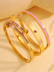 3件套优雅精致不锈钢锤子+滴油+镶嵌锆石手链组合套装经典搭配适合日常叠戴和节日闺蜜 - 彩色 - 查看 7