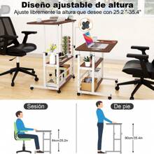 Mesa elevable para laptop 3 niveles, altura ajustable 90 cm, mesa lateral multifuncional para jardín y oficina - Café integral - Ver 6