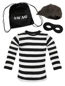 Boys Burglar Bill Costume Child's Storybook Burglar Fancy Dress World Book Day Character - Long Sleeve Top, Grey Hat, Mask & Swag Bag Gangster Granny - Long Sleeve - View 1