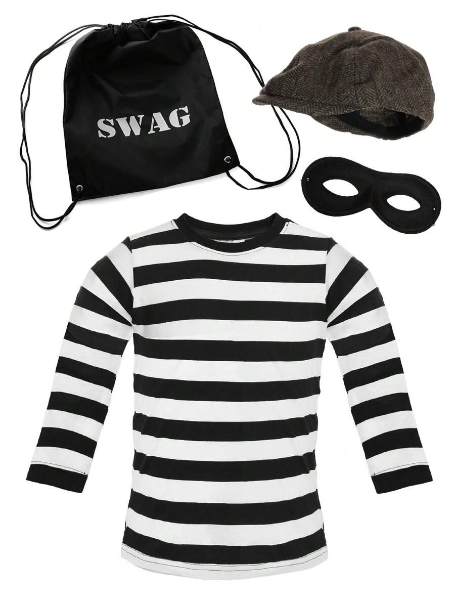 Boys Burglar Bill Costume Child's Storybook Burglar Fancy Dress World Book Day Character - Long Sleeve Top, Grey Hat, Mask & Swag Bag Gangster Granny - Long Sleeve - View 1
