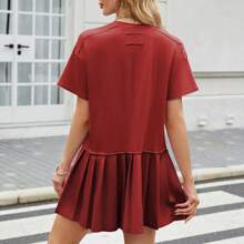 Women's Summer Mini Dress Casual Loose Crew Neck Flowy Peplum Sundress Tunic Babydoll Tops