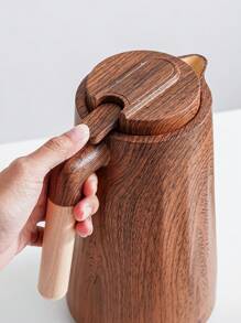 1 pieza Botella aislada de 1000ML/33.8oz con diseño de madera, con interior de vidrio, cafetera con dispensador de botón y asa de madera, de vuelta al colegio
