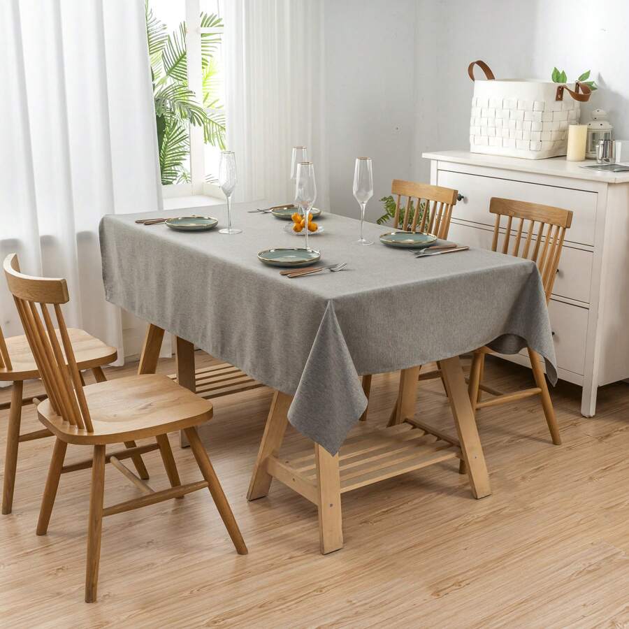 Farfallarossa Nappe rectangulaire/ronde texturée, imperméable, anti-taches et sans plis. Décoration de table de cuisine et de salle à manger. Housse de table en tissu pour une utilisation intérieure et extérieure - Gris foncé - Voir 1