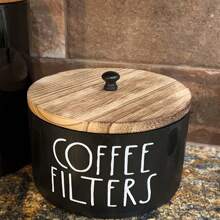 Contenitore di legno vintage ispirato allo stile rustico fattoria per filtri da caffè con coperchio - contenitore per uso multifunzionale per decorazione di cucina e ufficio, ideale per il ritorno a scuola