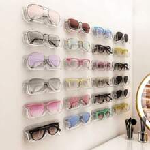 1 pieza Estante montado en la pared para almacenamiento de gafas, soporte de almacenamiento de gafas sin perforación, expositor de gafas de sol, organizador de gafas que ahorra espacio