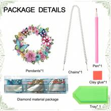 5D DIY Diamond Art Painting Kits Hanging Pendant, Wreath Flower Butterfly Diamond Art Hanging Sign DIY Special Shaped Crystal Pendant Ornaments For Door Wall Window Home Festival Decor