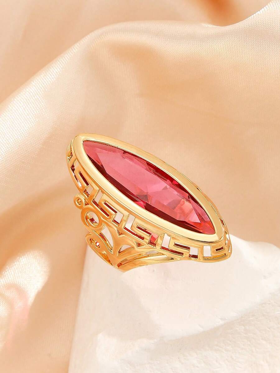 1pc Fashionable & Elegant Women Ruby Ring, Suitable For Gifts, Daily Wear - Yellow Gold - View 1