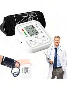 Tensiometro Medidor de Presión Arterial Instrumento Medidor de Presión Arterial Inteligente para el Hogar Medidor de Presión Arterial Tipo Brazo Medidor de Presión Arterial de Una Llave - Blanco - Ver 4