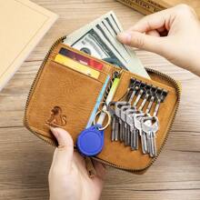 Top Grain Leather Keychain, Waist-Hung Access Card & Anti-Theft Real Leather Key Holder, 2-In-1 Coin Purse, Multi-Card Slots Short Wallet, Suitable As Gifts For Valentine's Day, Father's Day, Teachers' Day, Back To School, Graduation, And Christmas