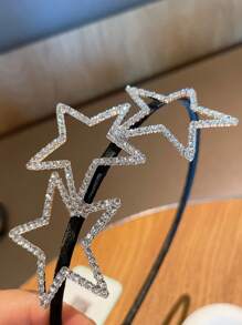 Y2K Hollow Star Haarklem, Minimalistische Ster & Strass Decor Metallic Geperst & Antislip Haarband voor Vrouwen, Schattige Stijl, Strass Accent, Modieuze Hoofdband Voor Vrouwen, Haaraccessoire, Cadeau Voor Eid, Ramadan