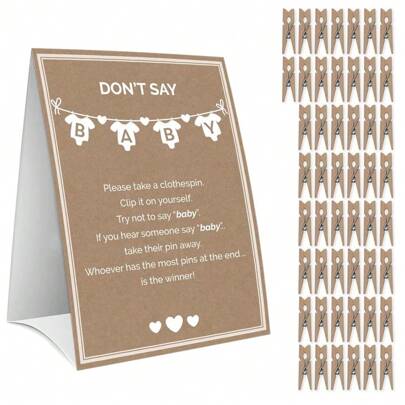 别说宝贝游戏套装，别说宝贝游戏，适用于婴儿洗礼，一个标牌，配有 50 个迷你衣夹，极简主义主题婴儿洗礼装饰，性别揭秘游戏，婴儿洗礼创意