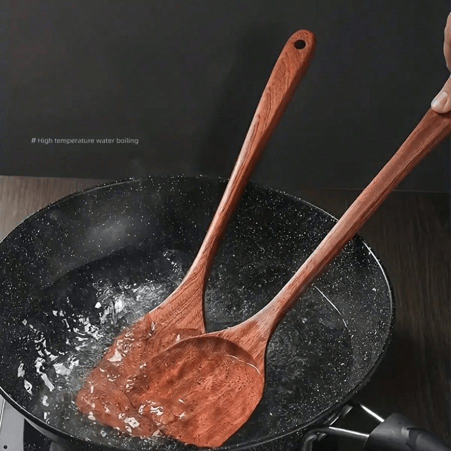 1 Piece/2 Pieces High-Quality Wooden Cooking Spoon, Non Stick, Heat-Resistant, Antibacterial Kitchen Utensil - Natural Wooden Cooking And Serving Spatula, Suitable For Kitchen Accessories