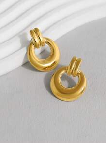 1 par de aretes de acero inoxidable con dorado en diseño geométrico asimétrico, versátiles para mujer en ocasiones formales y uso diario