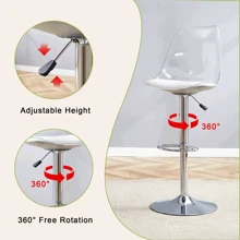 MUUOKY Modern Minimalist Acrylic Bar Stools With Mid Back, Set Of 2, Can Rotate 360 ° And Adjust Lifting, PET Backrest And White PU Seats, Transparent Adjustable Swivel Airlift Barstools, Counter Height Bar Chairs For Kitchen Dining Pub Cafe, And Front Desk Cashiers - Bạc - Xem 5