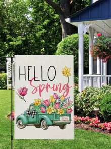 1pc Colorful Floral Garden Flag, Double-Sided Linen Yard Decoration, Spring